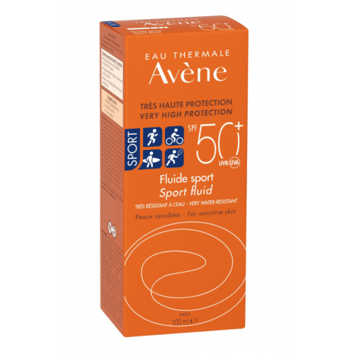 Avène Solaire Sport Fluid SPF 50+ 100ml sunscreen for active and sensitive skin, alternate angle
