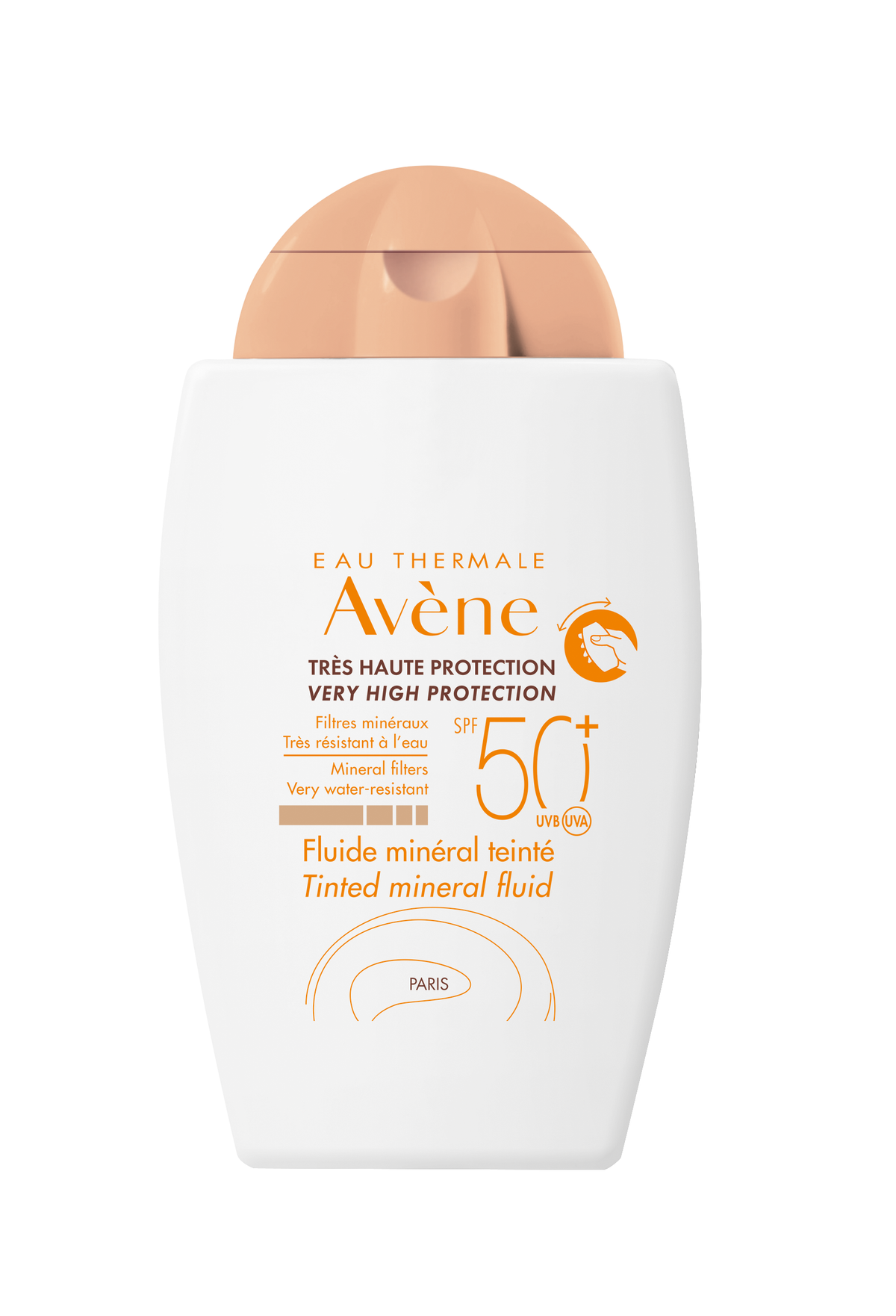 Avène Solaire Tinted Mineral Sunscreen Fluid SPF 50+ 40ml, front of the bottle