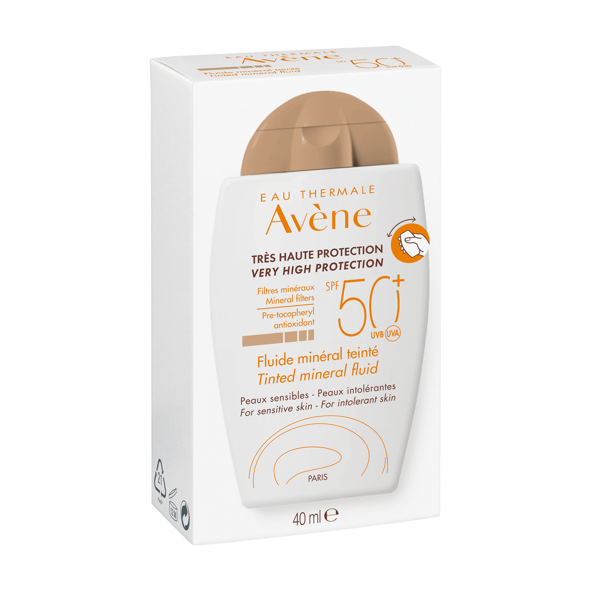 Avène Solaire 40ml, side view of the box