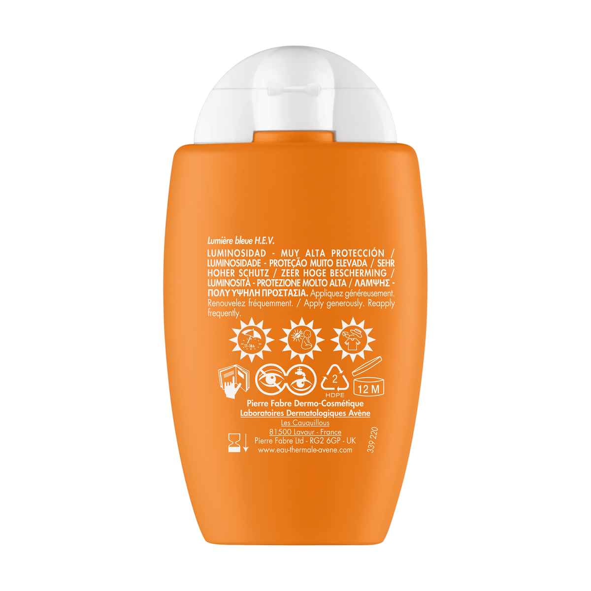 Avène Solaire, back of the bottle with directions