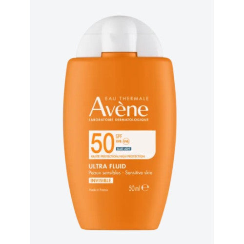 Avène Solaire Ultra Invisible SPF50+ Fluid 50ml sunscreen bottle, view 1