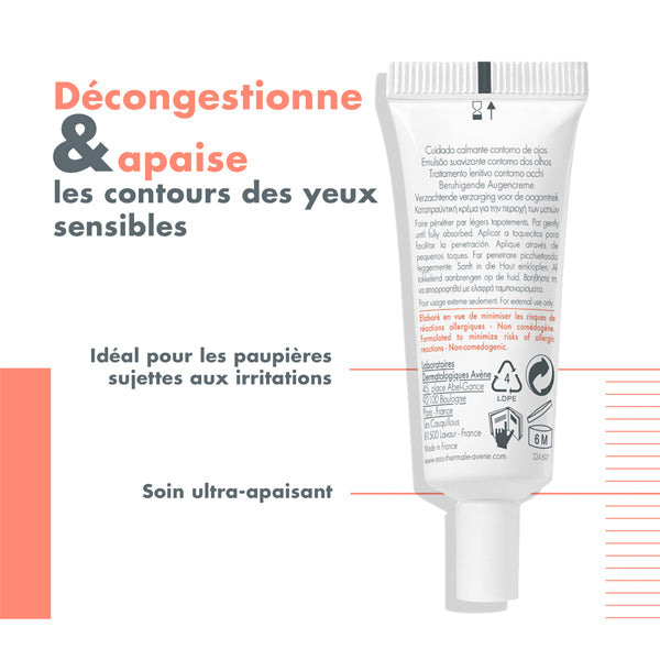 Avène Soothing Eye Contour, back of the tube with captions in French