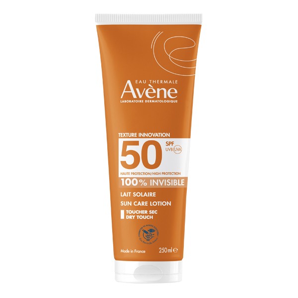 Avène Solaire SPF 50 Body Milk 250ml, front of the tube