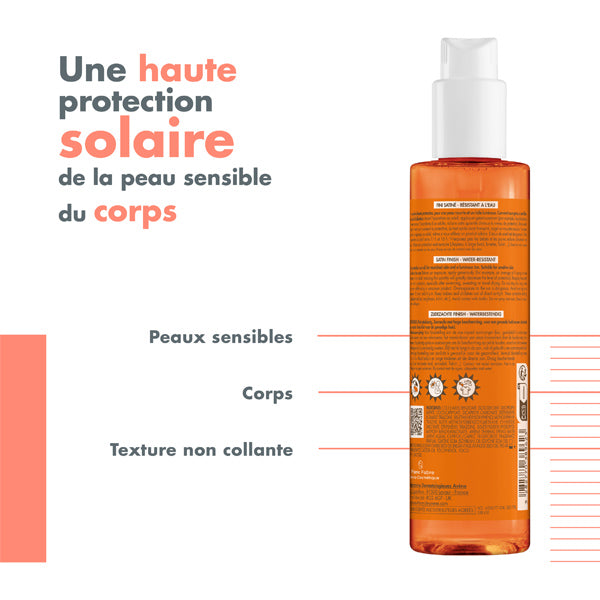 Avène Solaire, back of the spray bottle with captions in French