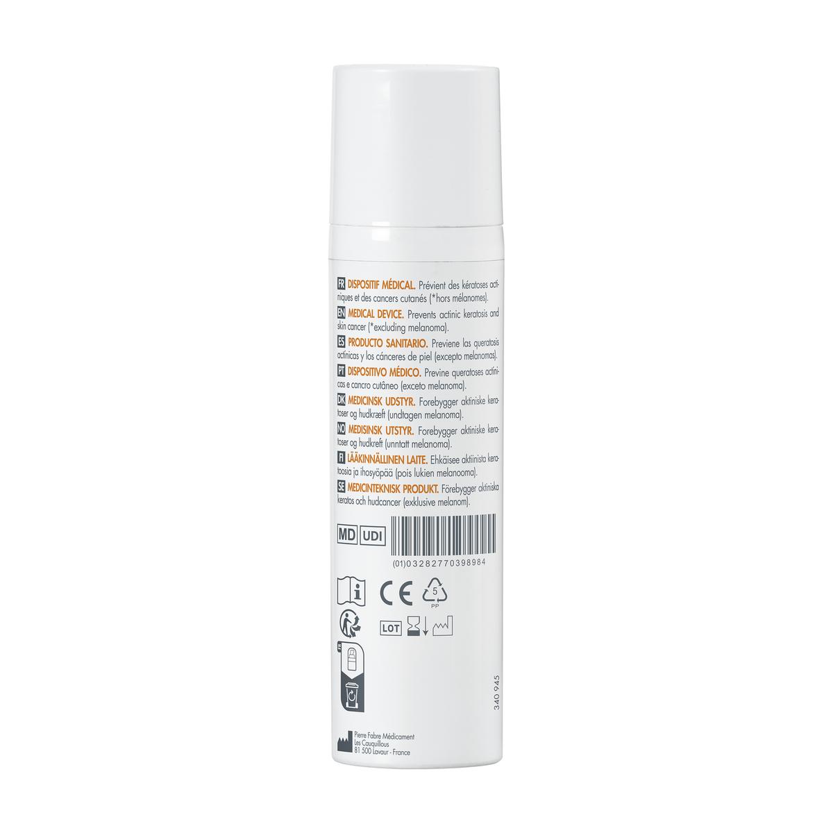 Avène SunsiMed, back of the pump bottle