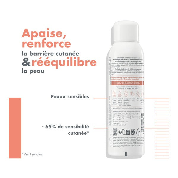 Avène Thermal Spring Water, back of the spray can with captions in French