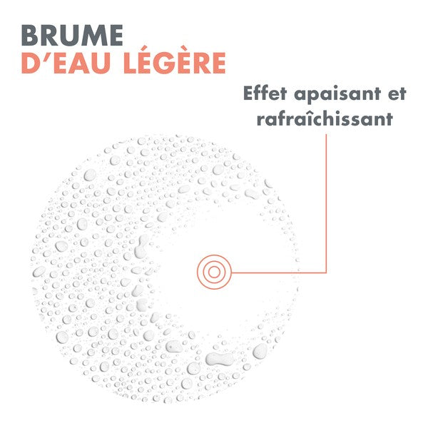 Avène Thermal Spring Water, mist droplets with captions in French