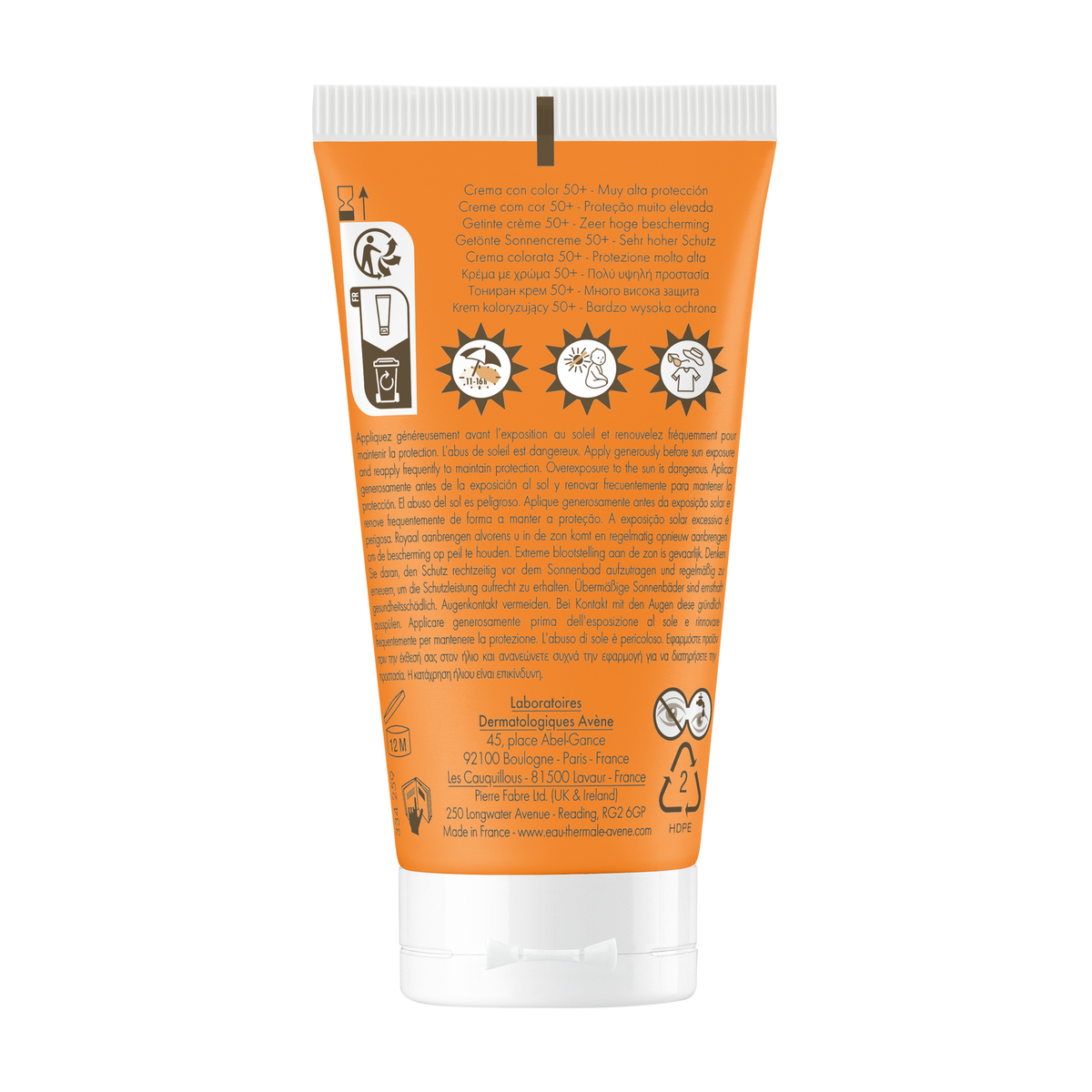 Avène Solaire, back of the tube with directions