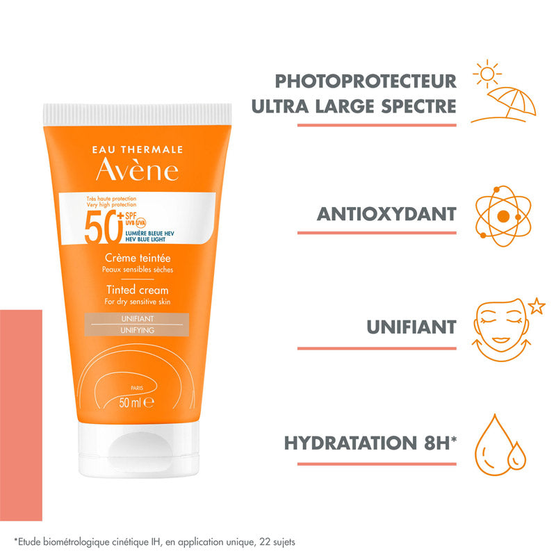 Avène Solaire, tube with four feature icons in French