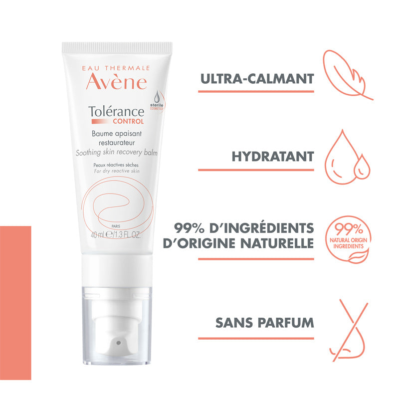Avène Tolerance Control, tube with four feature icons in French