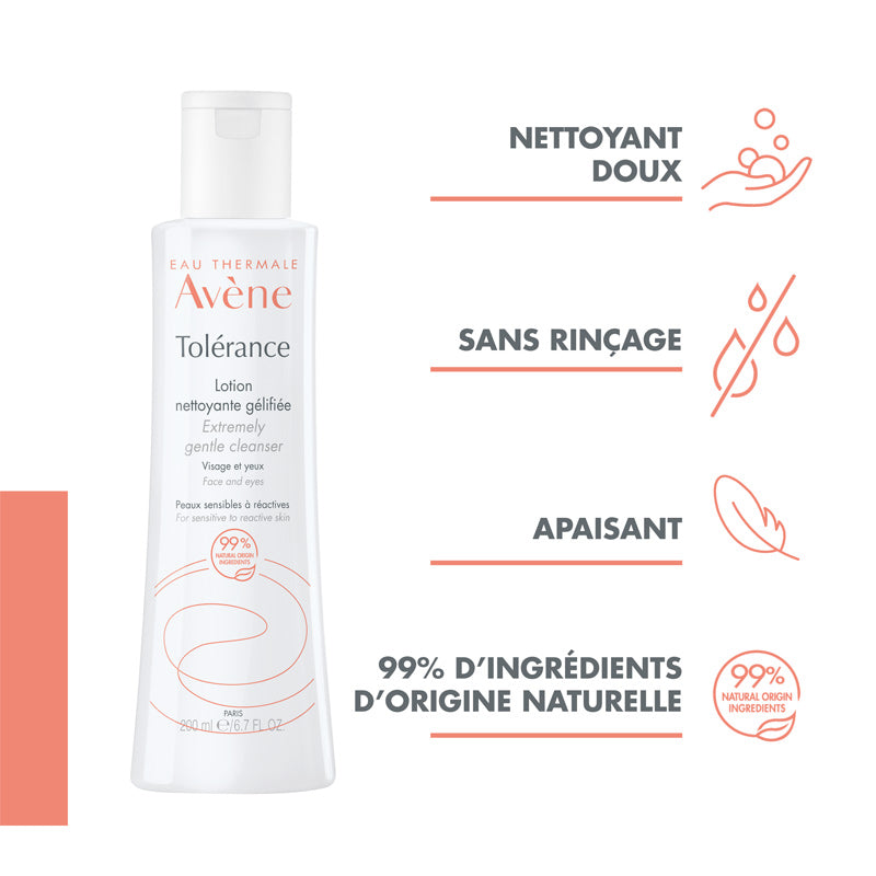Avène Tolérance, bottle with four feature icons in French