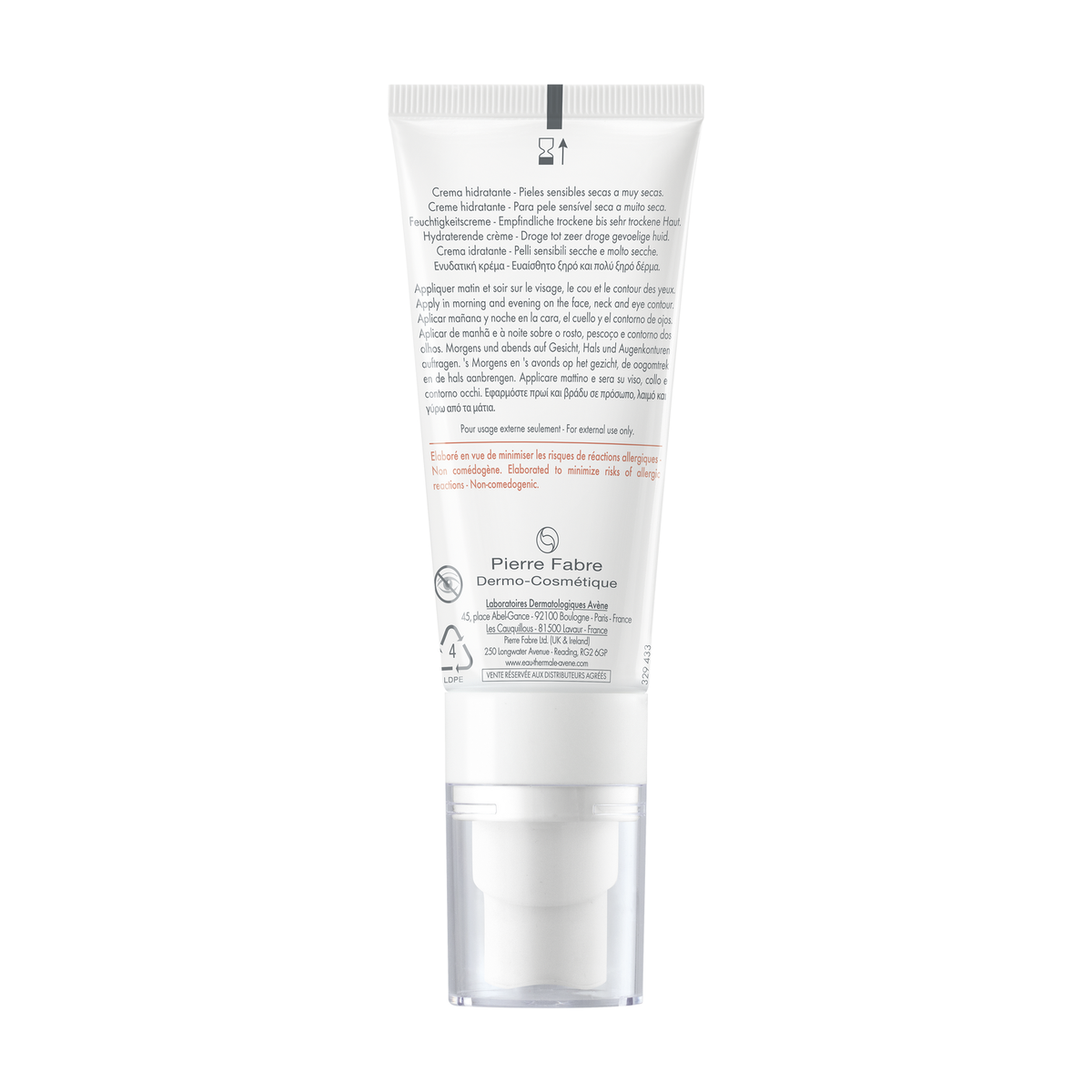 Avène Tolérance Hydra-10, back of the tube with directions