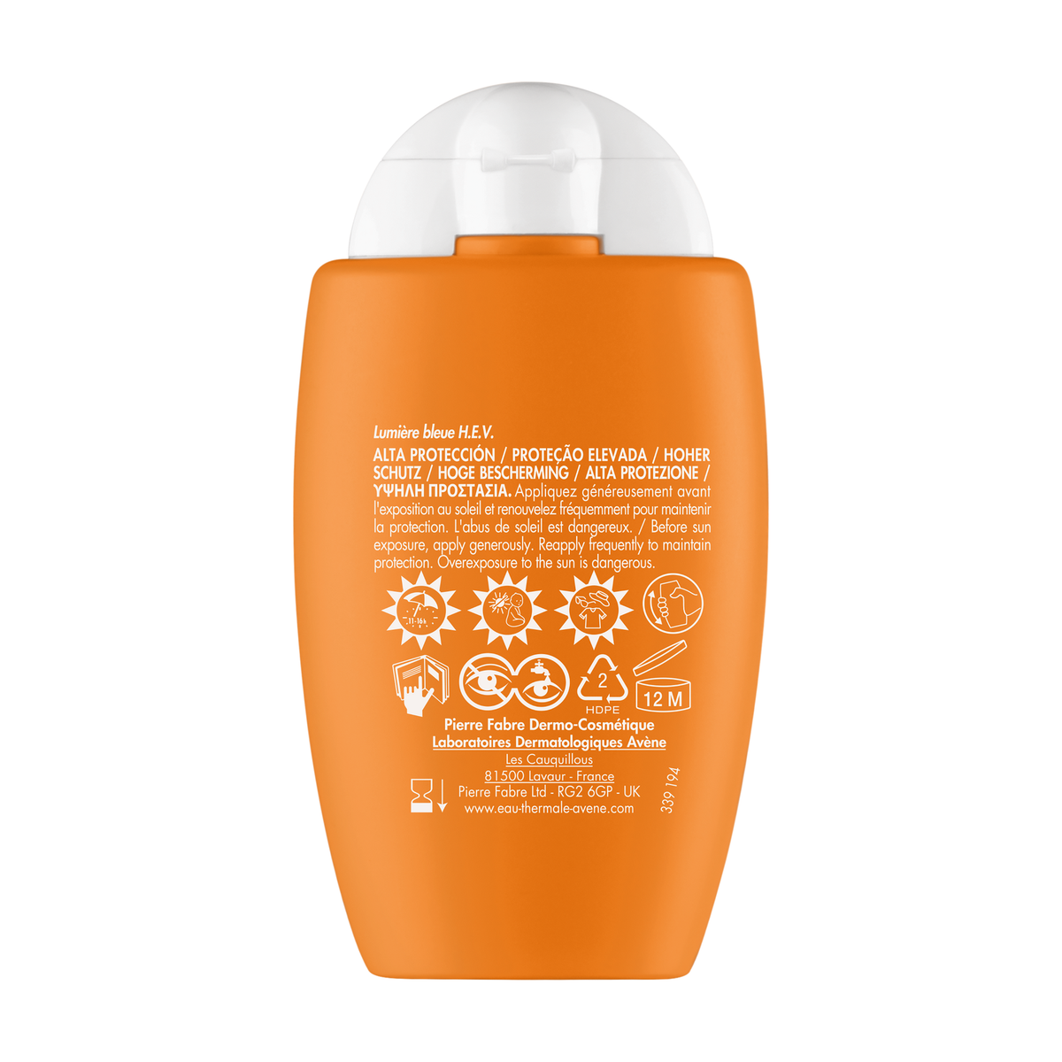 Avène Solaire, back of the bottle with directions