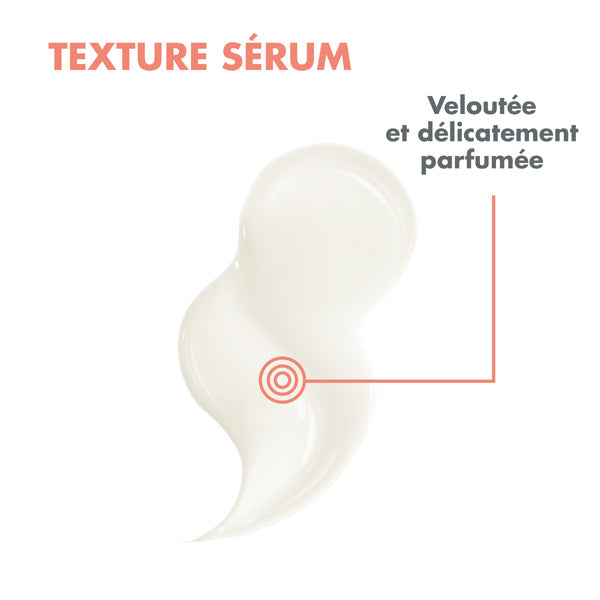 Avène Vitamin Activ Cg, serum texture infographic in French