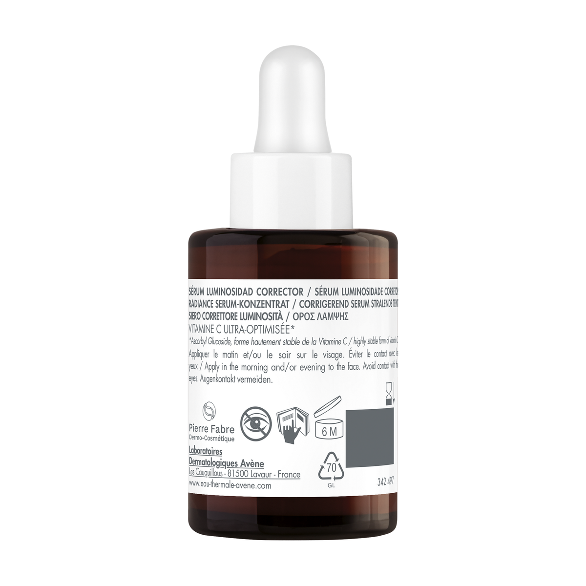 Avène Vitamin Activ Cg, back of the glass bottle with directions