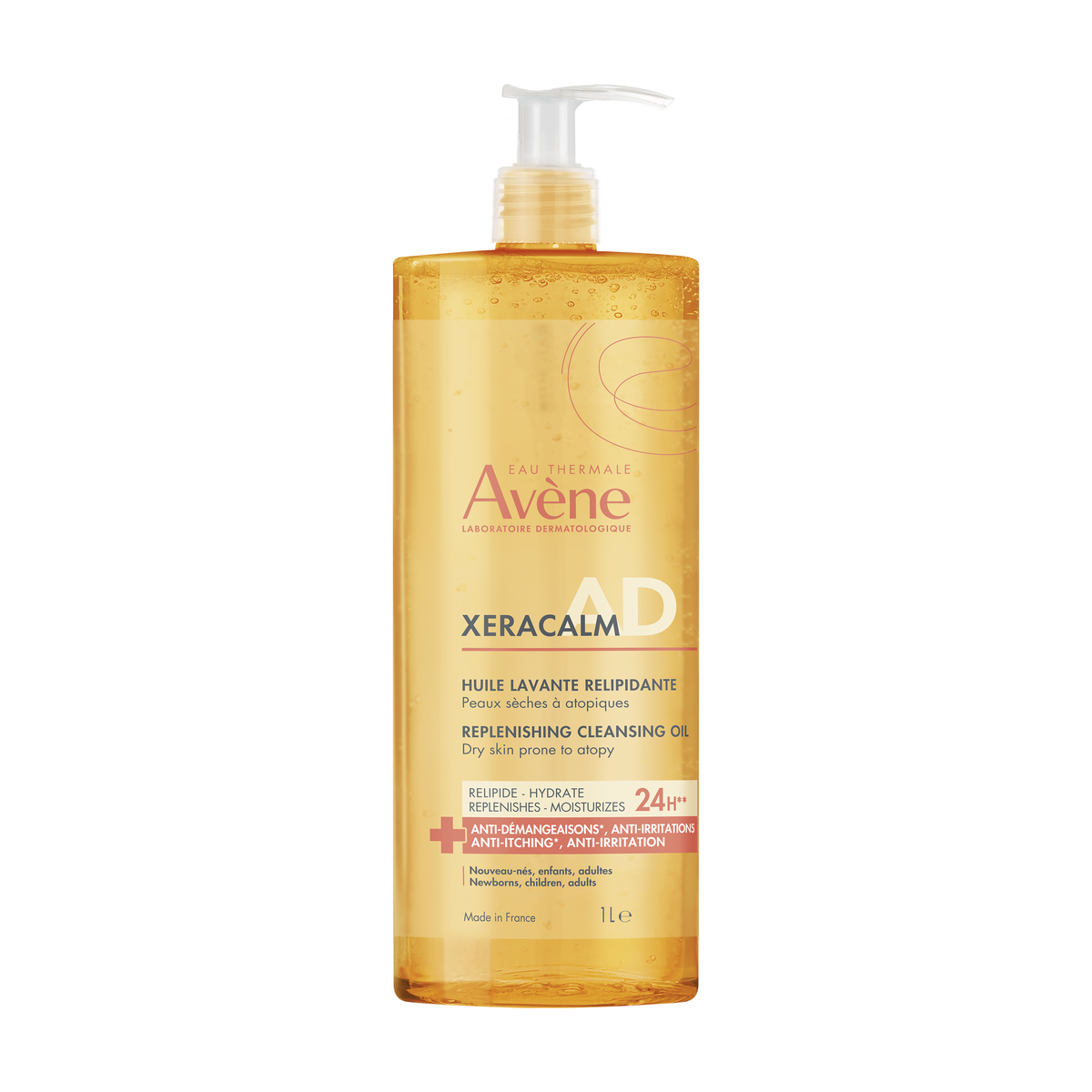 Avène XeraCalm AD 1l, front of the pump bottle