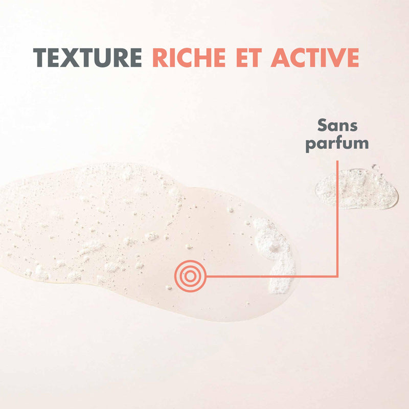 Avène XeraCalm AD, oil texture infographic in French