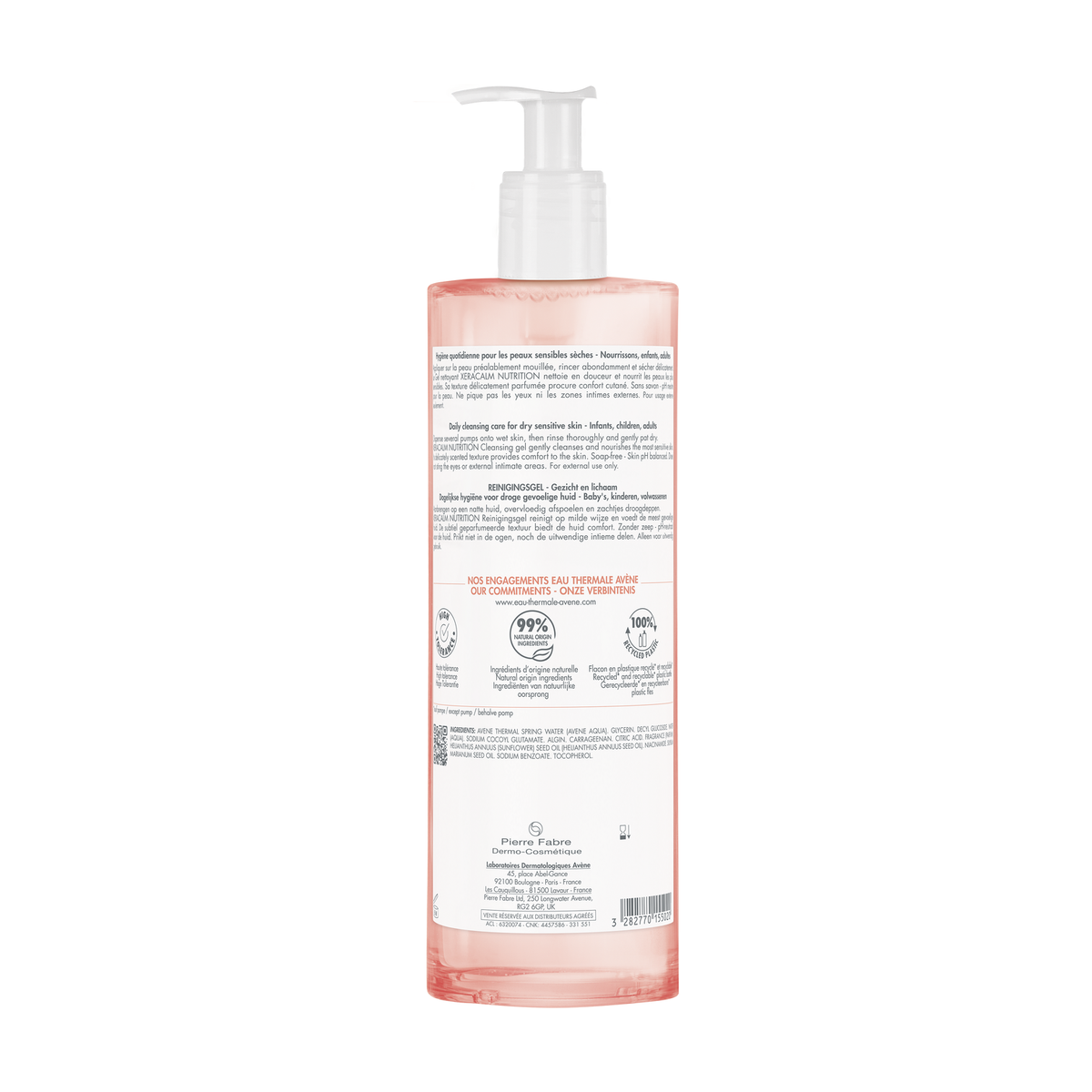 Avène XeraCalm Nutrition Sensitive Skin Cleansing Gel, back label with ingredient list