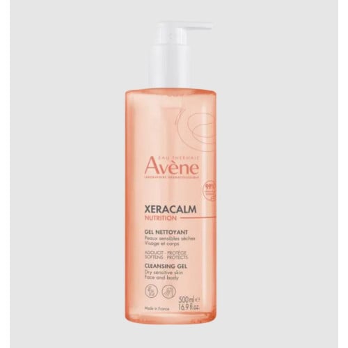 Avène XeraCalm Nutrition Sensitive Skin Cleansing Gel 500ml, front of the pump bottle
