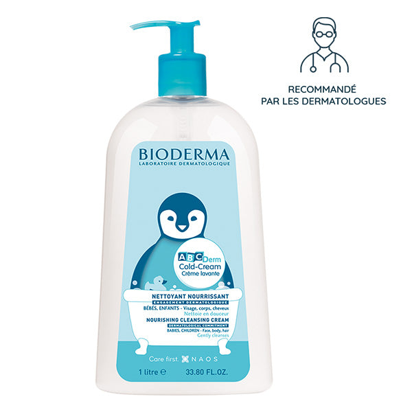 Bioderma ABCDerm Cold Cream, pump bottle with a doctor icon in French