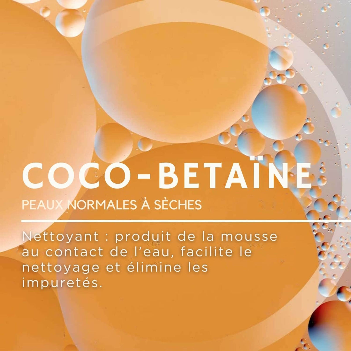 Bioderma ABCDerm, coco-betaine infographic in French with orange bubbles