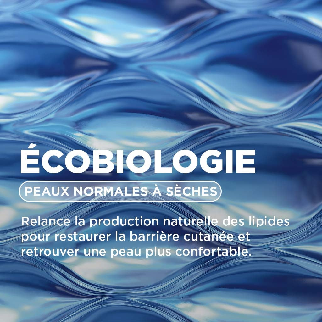 Bioderma Atoderm, ecobiology text in French on blue water