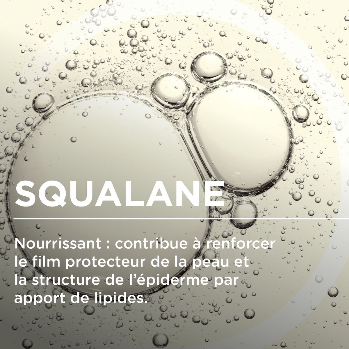 Bioderma Atoderm, squalane infographic in French with oil bubbles