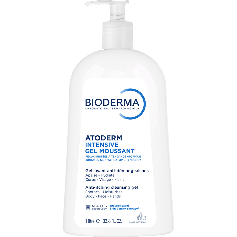 Bioderma Atoderm, front of the pump bottle with the white pump