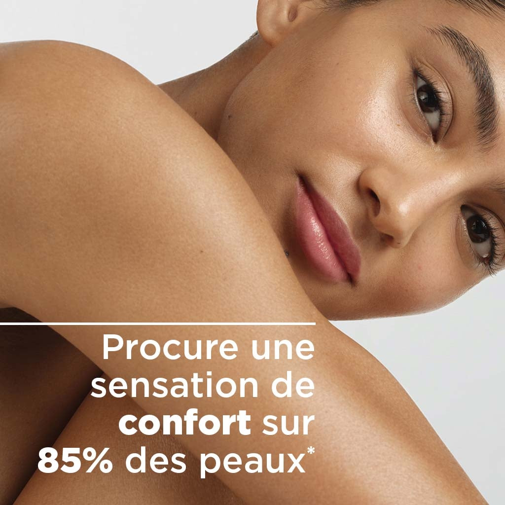 Bioderma Atoderm, woman resting her head on her shoulder with study results in French