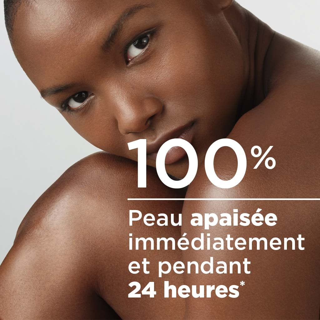 Bioderma Atoderm, woman resting her chin on her shoulder with study results in French