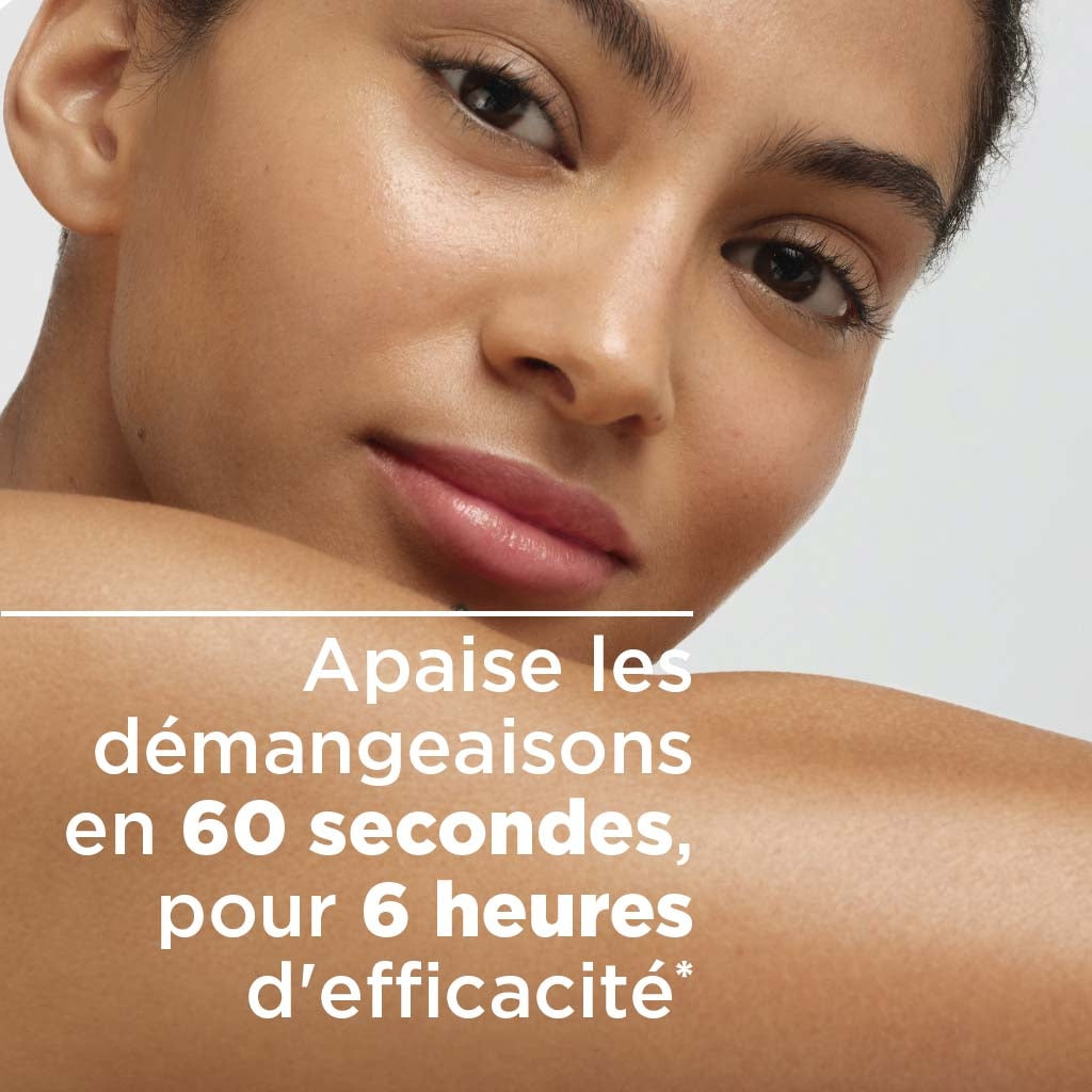 Bioderma Atoderm, woman resting her chin on her shoulder with study results in French