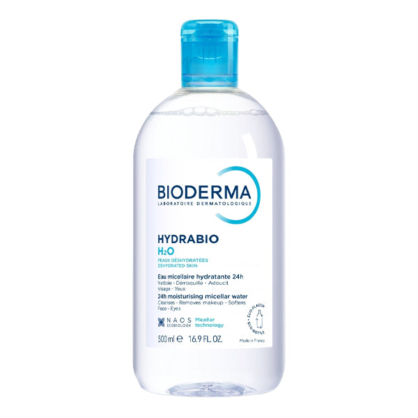 Bioderma Hydrabio H2O Micellar Cleansing Solution for Dehydrated Skin 500ml, front of the bottle