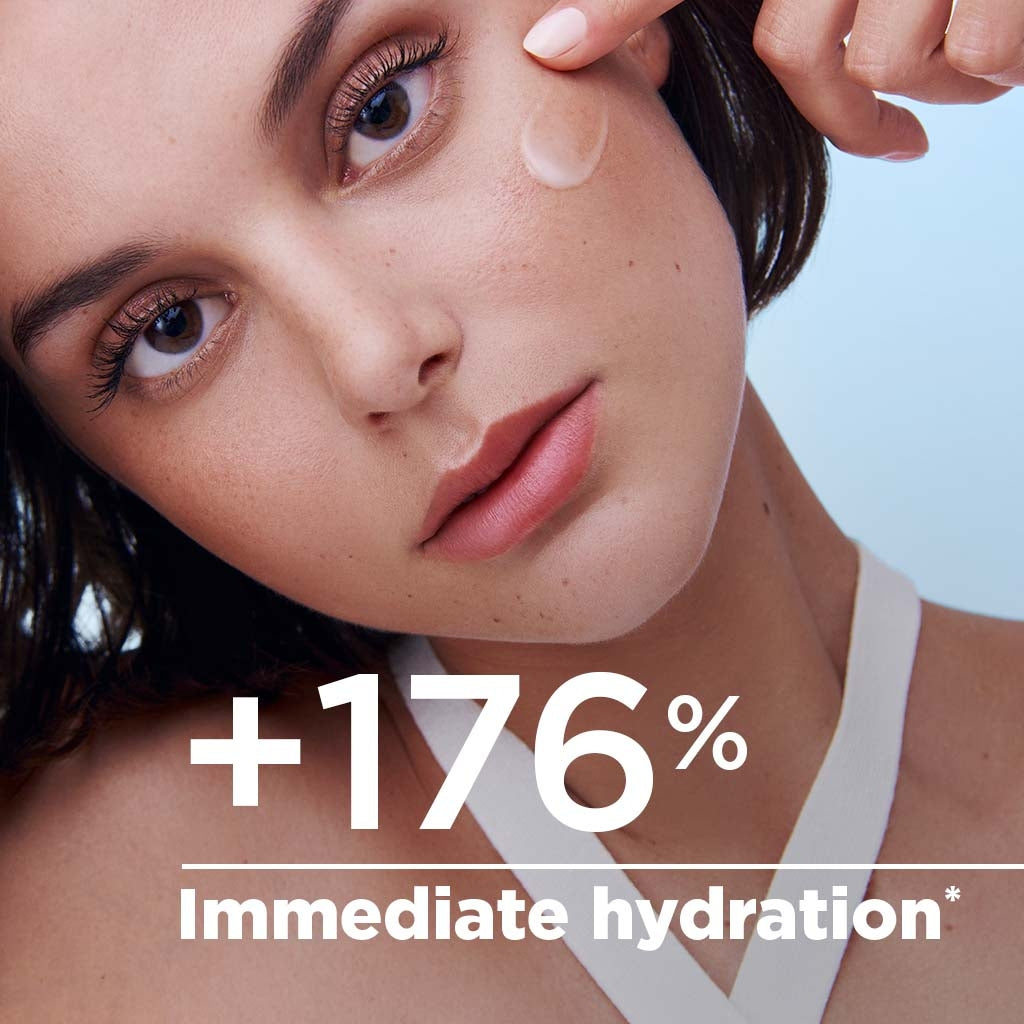 Bioderma Hydrabio, woman with a drop of serum on her cheek and study results