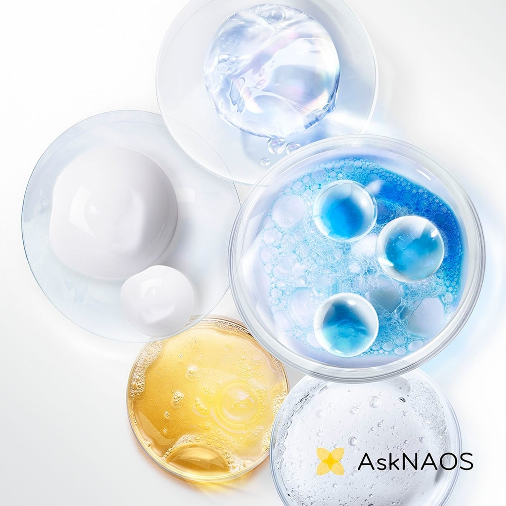 Bioderma Hydrabio, glass dishes of textures with the AskNAOS logo