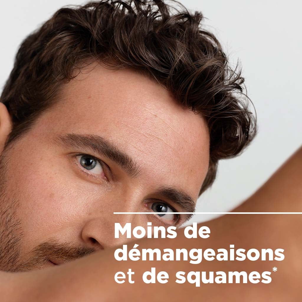 Bioderma Nodé K, close-up of a man's face with a caption in French