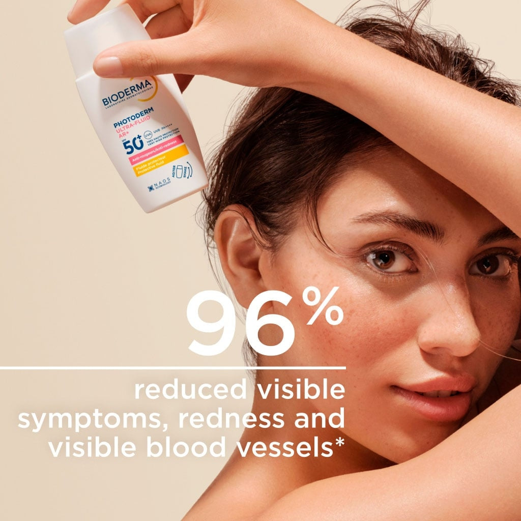 Bioderma Photoderm AR, woman holding the bottle with study results