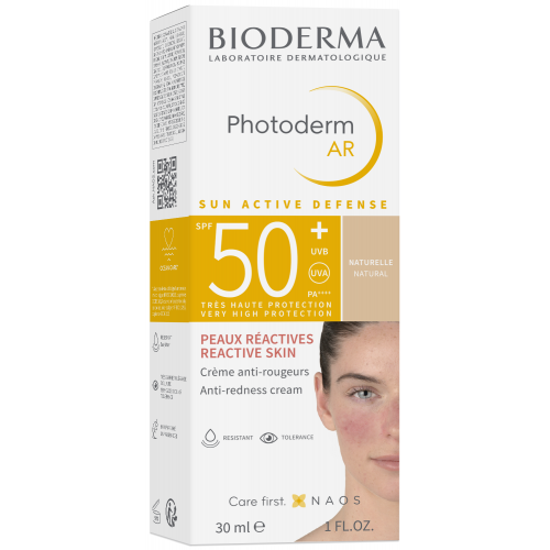 Bioderma Photoderm AR Anti-Redness Cream SPF 50+ Natural Tint 30ml, packaging detail