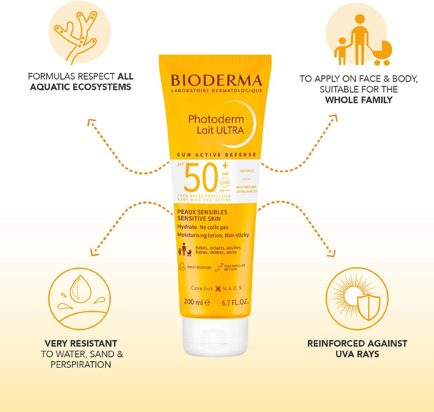 Bioderma Photoderm SPF 50+ Sun Lotion broad-spectrum sunscreen bottle, product close-up