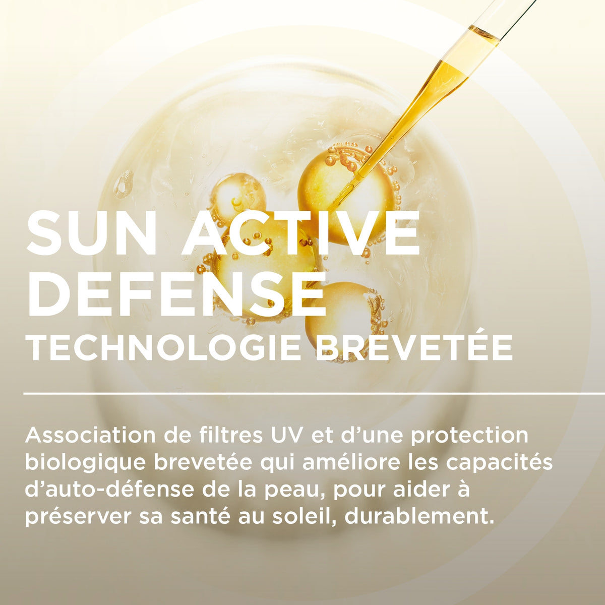 Bioderma Photoderm Nude Mineral, Sun Active Defense patented technology infographic in French