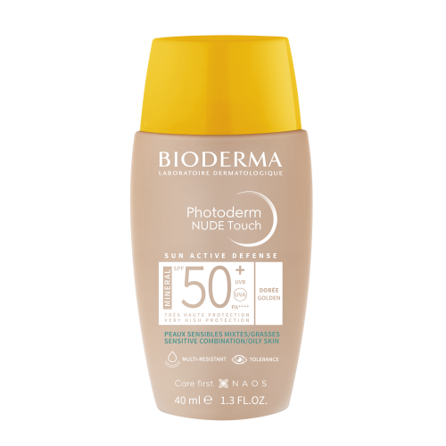Bioderma Photoderm Nude Mineral SPF 50+ Golden Shade tinted sunscreen 40ml, packaging detail