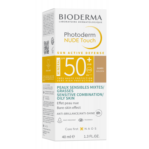 Bioderma Photoderm Nude Mineral SPF 50+ Golden Shade tinted sunscreen 40ml, product close-up