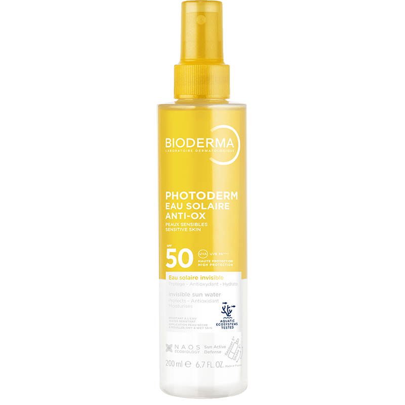 Bioderma Photoderm Anti-Ox SPF 50 sun water 200ml, front of the spray bottle