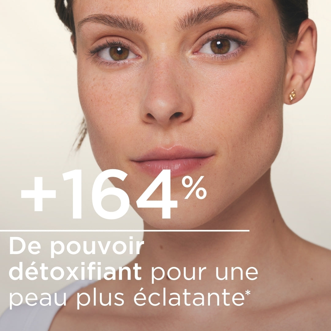 Bioderma Photoderm XDefense, close-up of a woman's face with study results in French
