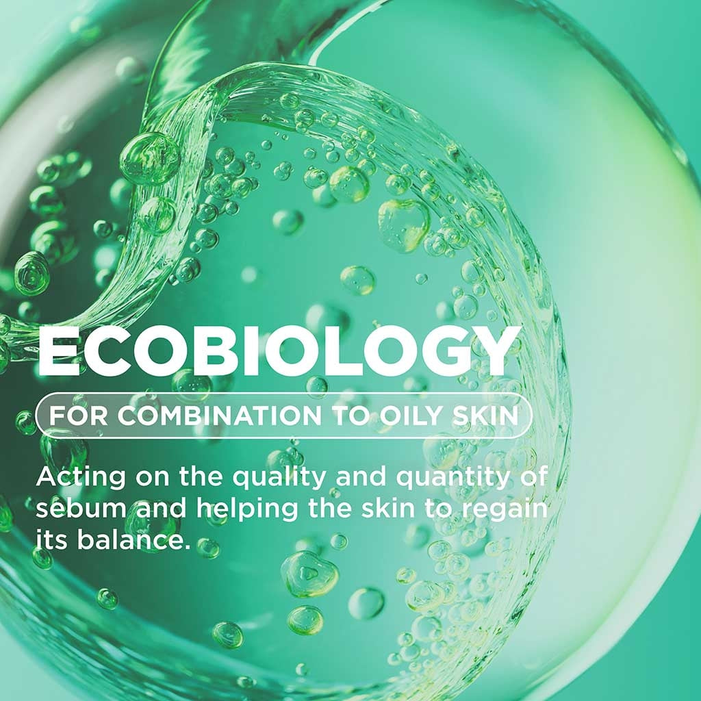 Bioderma Sébium, ecobiology infographic with a gel drop