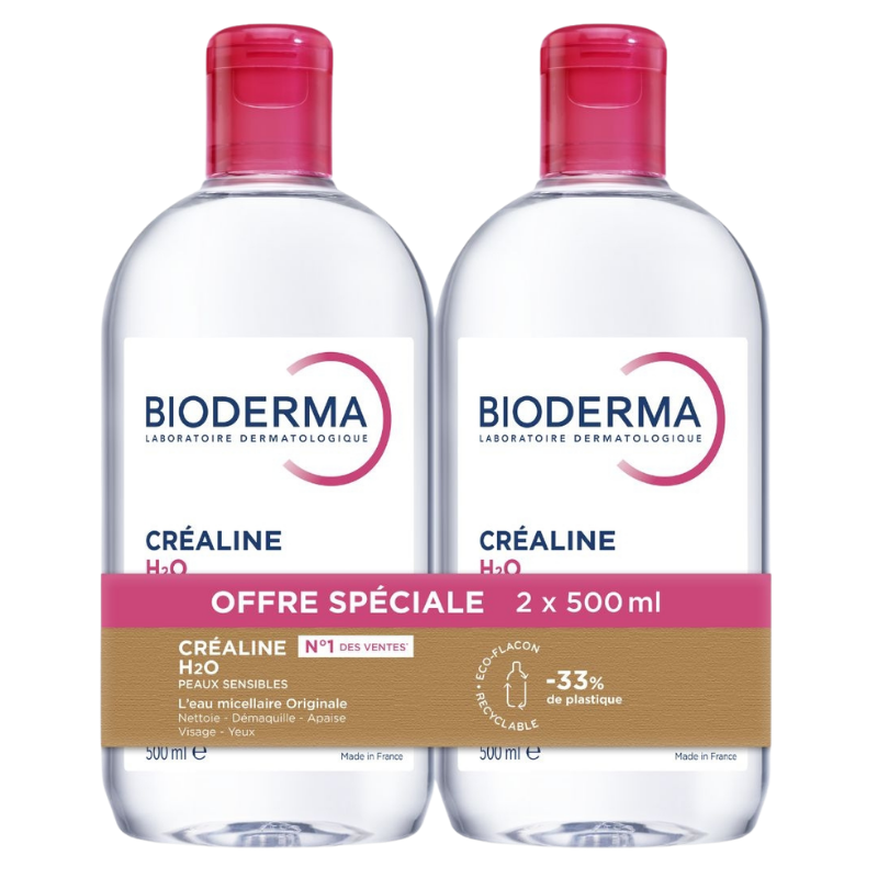 Bioderma Créaline H2O Micellar Solution 500ml, pack of 2 bottles