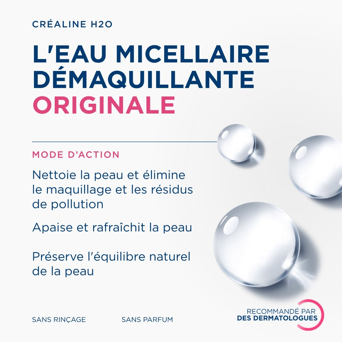 Bioderma Créaline H2O, product benefits infographic in French