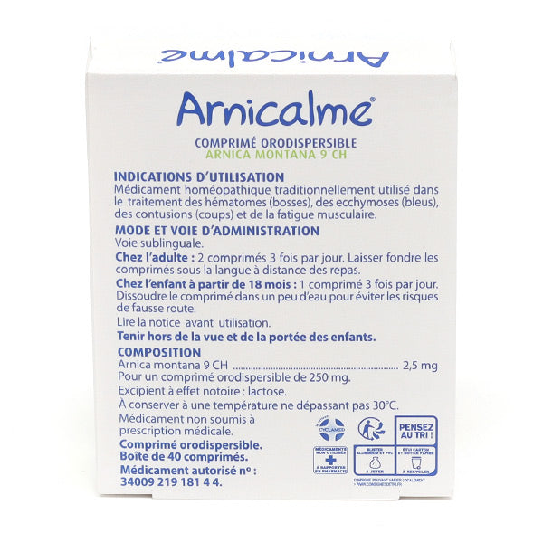 Boiron Arnicalme, back of the box with directions