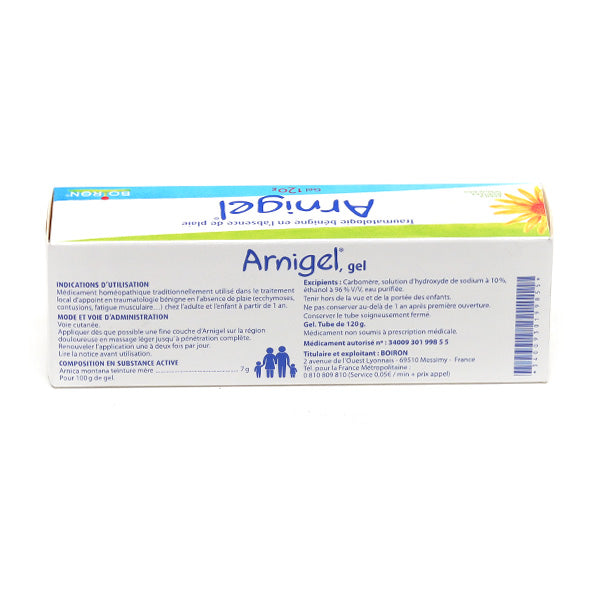 Boiron Arnigel 120g, back of the box with directions