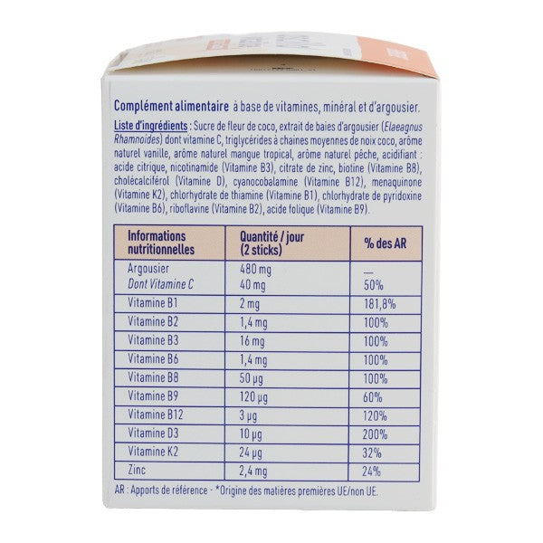 Boiron OSCILLO, side of the box with the nutrition table