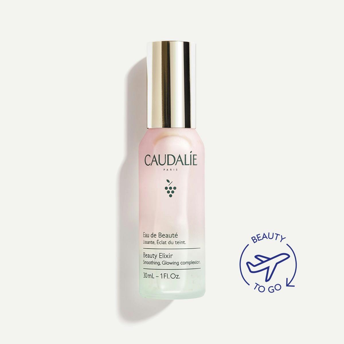 Caudalie Eau de Beauté 30ml, front of the spray bottle with a Beauty To Go badge